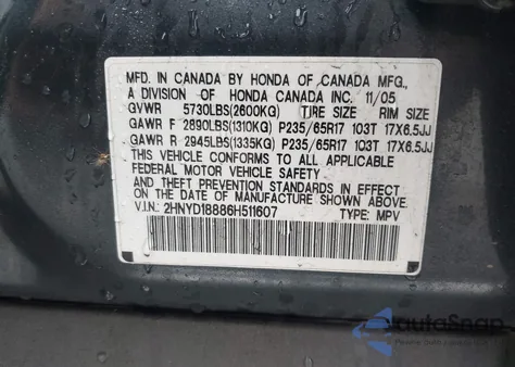 2006 Acura Mdx z USA, uszkodzony, nr VIN 2HNYD18886H511607